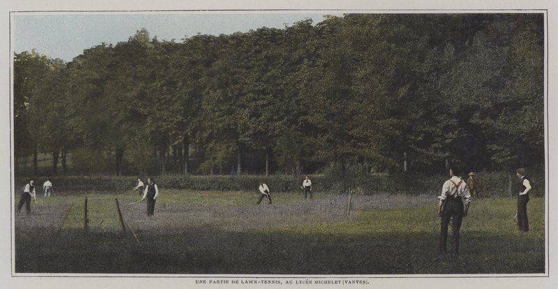 Gra w tenisa ziemnego w Lycee Michelet, Vanves, Paryż (kolorowe zdjęcie) autorstwa French Photographer