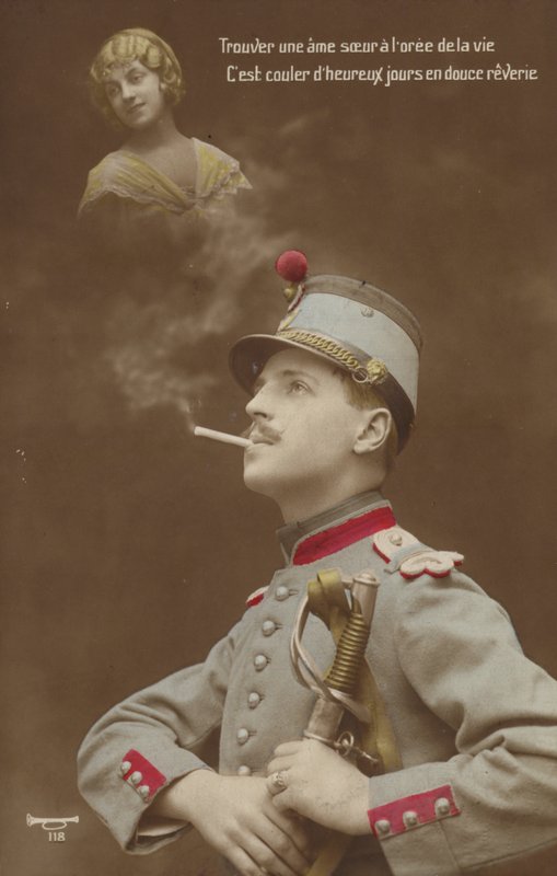 Młody żołnierz marzący o swojej miłości (zdjęcie barwione) autorstwa French Photographer