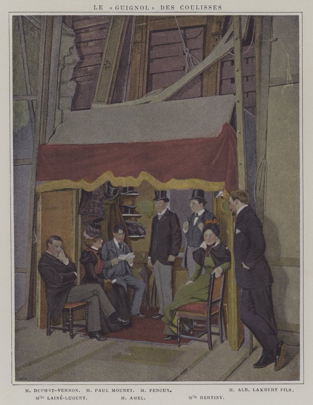 Aktorzy na skrzydłach w Comedie-Francaise (kolorowe zdjęcie) autorstwa French Photographer