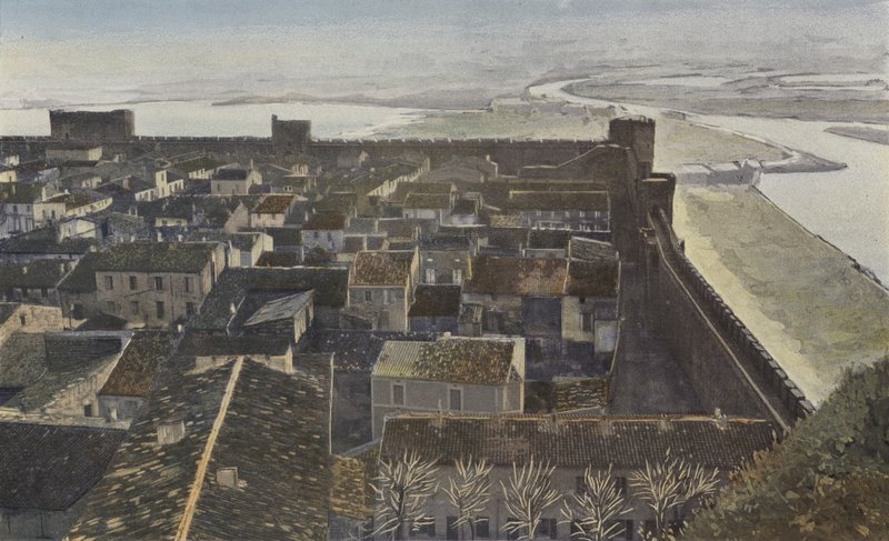 Aigues-Mortes, Widok murów obronnych, z wnętrza miasta autorstwa French Photographer