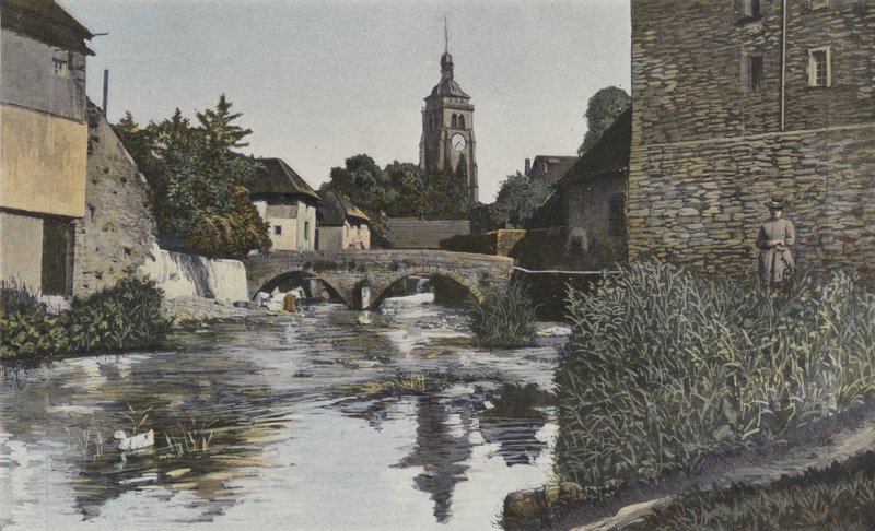 Arbois, kościół i most nad Cuisance autorstwa French Photographer
