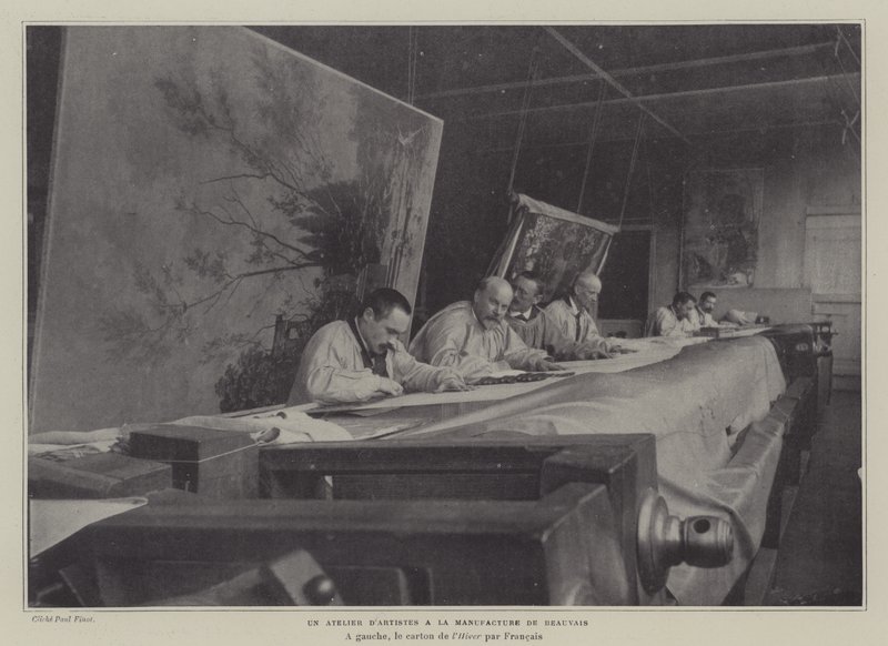 Warsztat plastyczny w Manufakturze Gobelinów Beauvais, Francja (zdjęcie czarno-białe) autorstwa French Photographer