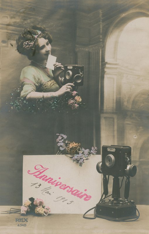 Kartka pocztowa z życzeniami urodzinowymi wysłana w 1913 r. (zdjęcie ręcznie kolorowane) autorstwa French Photographer