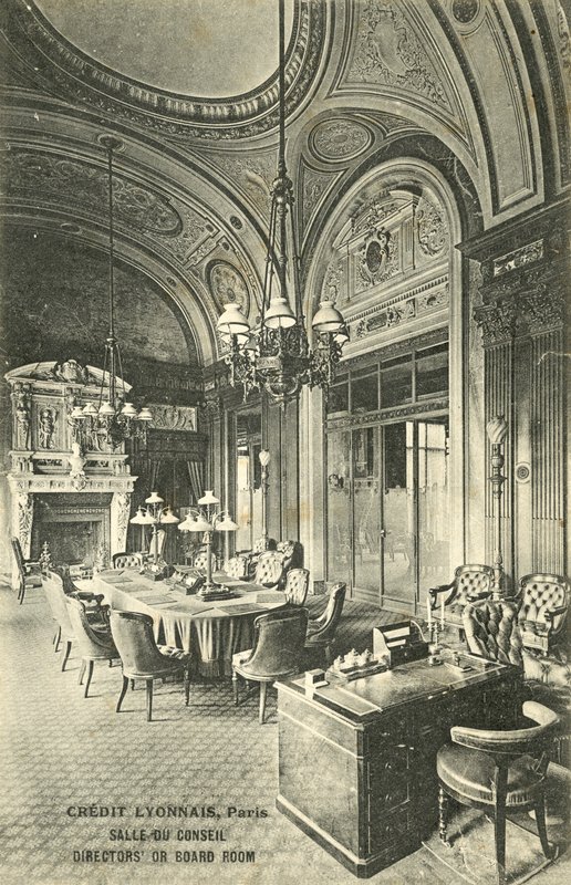Sala posiedzeń banku Credit Lyonnais, Paryż (zdjęcie czarno-białe) autorstwa French Photographer