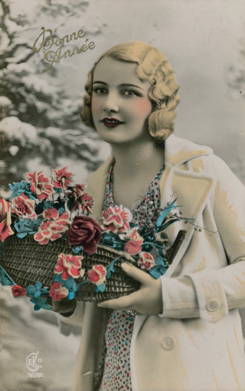 Bonne Année, pocztówka Szczęśliwego Nowego Roku wysłana w 1913 r. (zdjęcie ręcznie kolorowane) autorstwa French Photographer