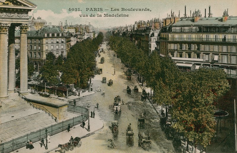 Bulwary Paryża, widziane z Boulevard de la Madeleine. Pocztówka wysłana w 1913 roku. autorstwa French Photographer
