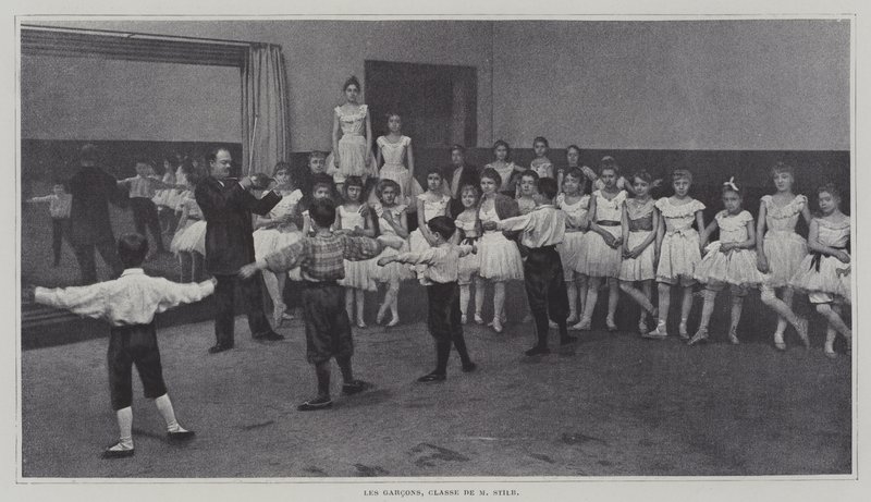 Chłopcy w klasie baletowej (zdjęcie czarno-białe) autorstwa French Photographer