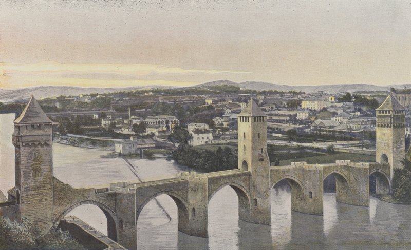 Cahors, Pont Valentre i widok na lewy brzeg Lotu autorstwa French Photographer