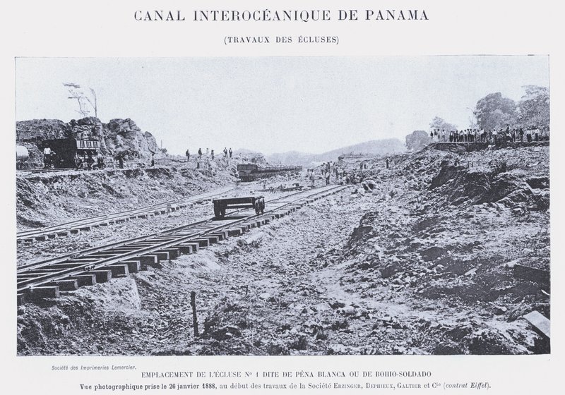 Panama Interoceanic Canal, Śluza Works (zdjęcie bw) autorstwa French Photographer