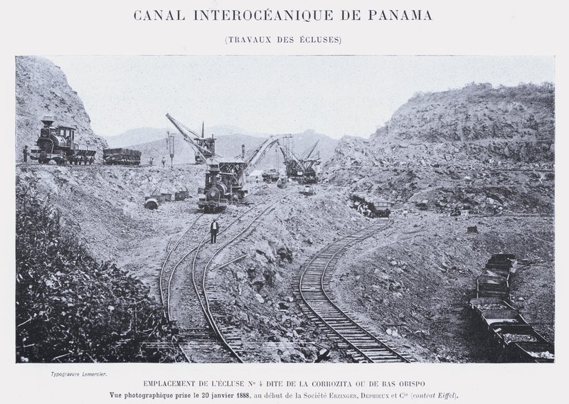 Panama Interoceanic Canal, Śluza Works (zdjęcie bw) autorstwa French Photographer