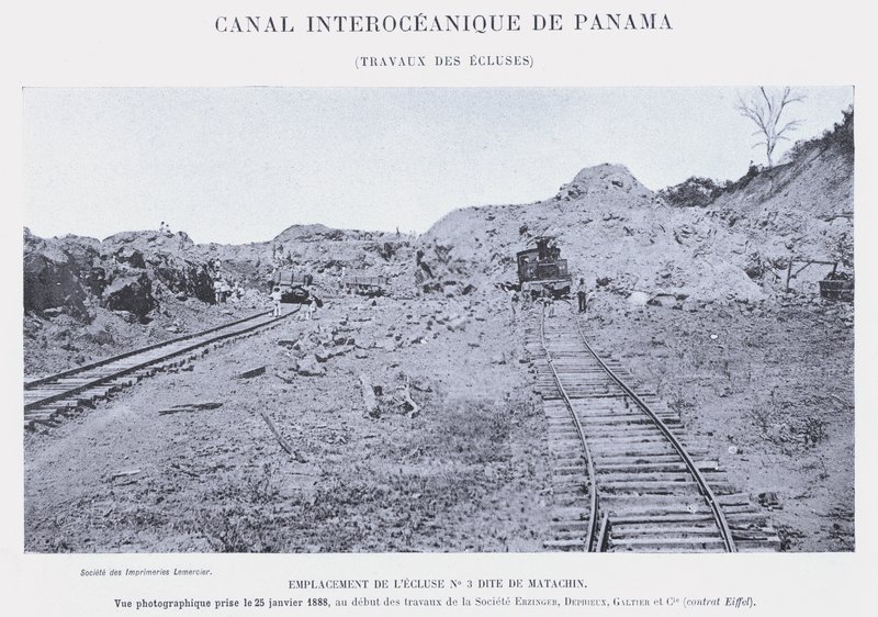 Panama Interoceanic Canal, Śluza Works (zdjęcie bw) autorstwa French Photographer