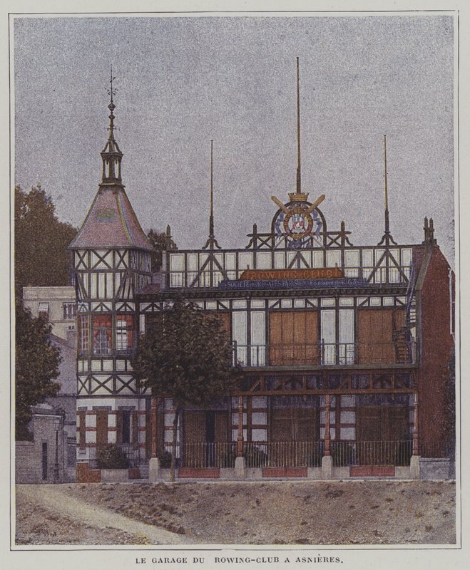 Klub wioślarski Societe des Regates Parisiennes, Asnieres, Paryż, Francja (kolorowe zdjęcie) autorstwa French Photographer