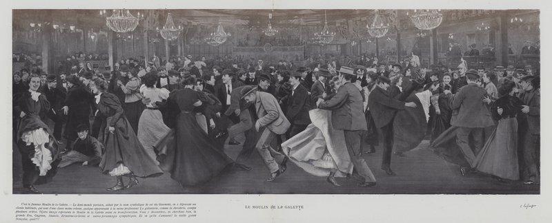 Taniec w Moulin de la Galette, Paryż (zdjęcie czarno-białe) autorstwa French Photographer
