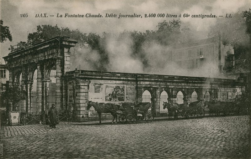 Dax - źródło ciepłej wody (dzienny przepływ: 2400000 litrów w temperaturze 64 stopni). Pocztówka wysłana w 1913 roku. autorstwa French Photographer