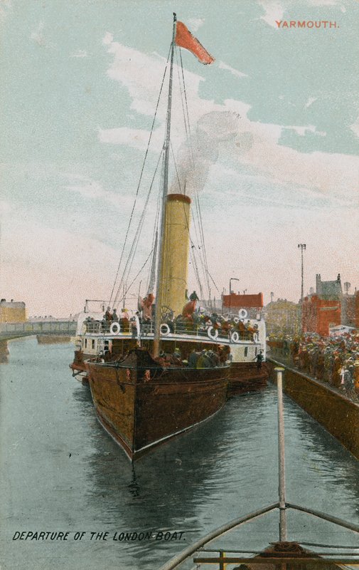 Wypłynięcie londyńskiej łodzi w Yarmouth. Pocztówka wysłana w 1913 roku. autorstwa French Photographer