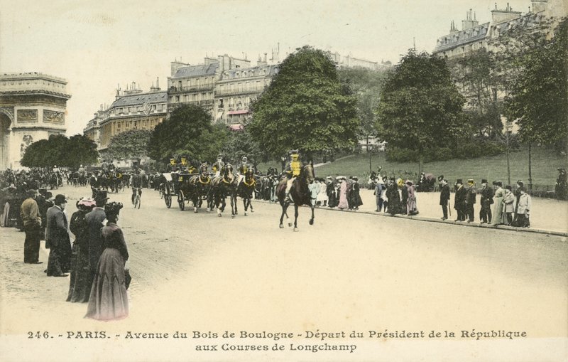 Wyjazd Prezydenta Francji, Longchamp Racecourse, Paryż (kolorowe zdjęcie) autorstwa French Photographer