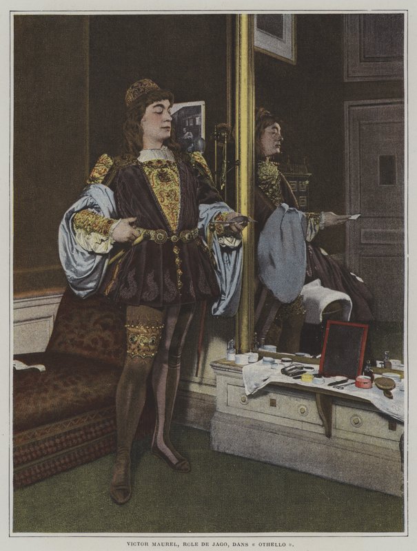 Francuski baryton Victor Maurel jako Iago w operze Otello Giuseppe Verdiego (zdjęcie kolorowe) autorstwa French Photographer