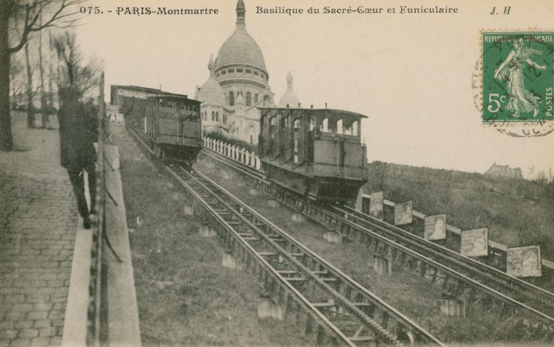 Kolejka linowa na Montmartre do Sacre-Coeur w Paryżu. Pocztówka wysłana w 1913 roku. autorstwa French Photographer