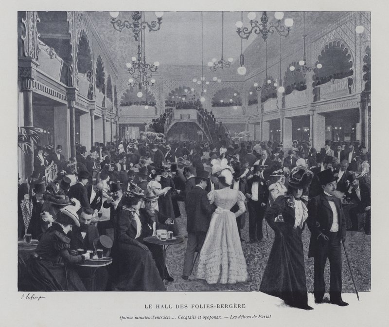 Sala Folies Bergere, Paryż, w przerwie (zdjęcie czarno-białe) autorstwa French Photographer