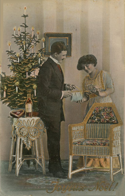 Kartka pocztowa Wesołych Świąt wysłana w 1913 r. (zdjęcie ręcznie kolorowane) autorstwa French Photographer