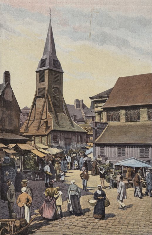 Honfleur, Place du Marche i kościół Sainte-Catherine autorstwa French Photographer