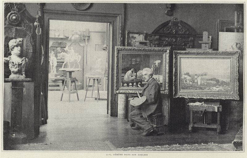 Jean-Leon Gerome w swoim warsztacie autorstwa French Photographer