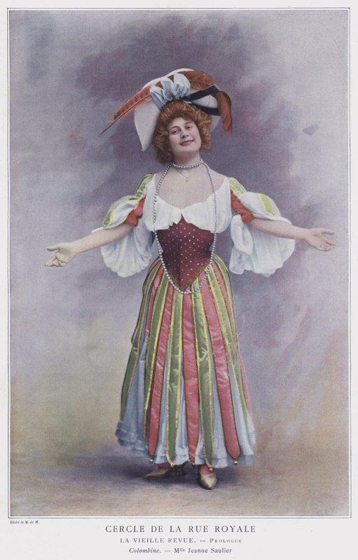 Jeanne Saulier jako Colombine w La Vieille Revue (kolorowe zdjęcie) autorstwa French Photographer