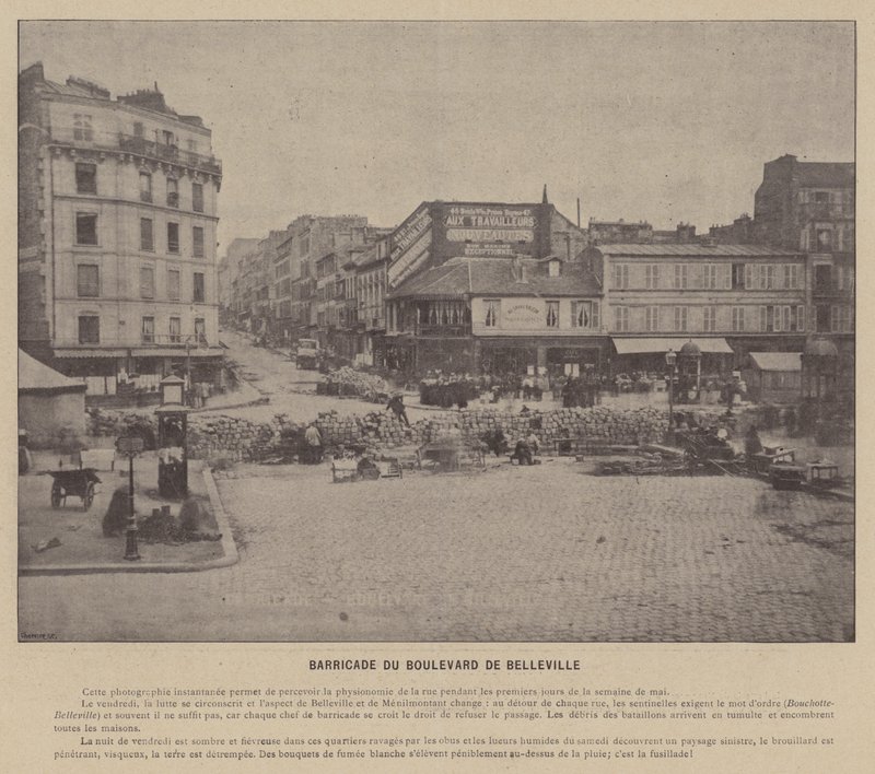 Komuna Paryska, Barykada Boulevard De Belleville (zdjęcie czarno-białe) autorstwa French Photographer