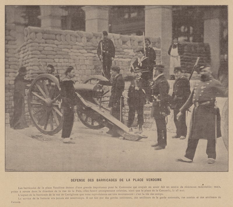 Komuna Paryska, Obrona Barykad Placu Vendome (zdjęcie czarno-białe) autorstwa French Photographer
