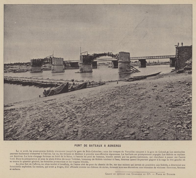 Komuna Paryska, Pont De Bateaux At Asnieres (zdjęcie czarno-białe) autorstwa French Photographer