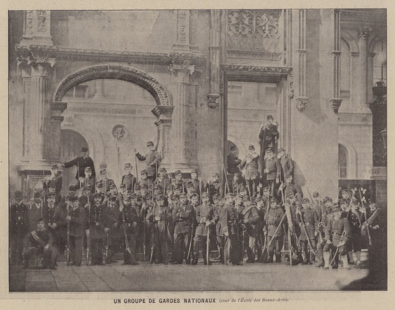 Komuna Paryska, Grupa Gwardii Narodowej, dziedziniec Ecole des Beaux-Arts (zdjęcie czarno-białe) autorstwa French Photographer