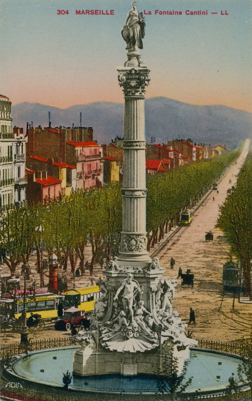 La Fontaine Cantini w Marsylii. Zbudowany przez rzeźbiarza Andre Allara. Pocztówka wysłana w 1913 roku. autorstwa French Photographer