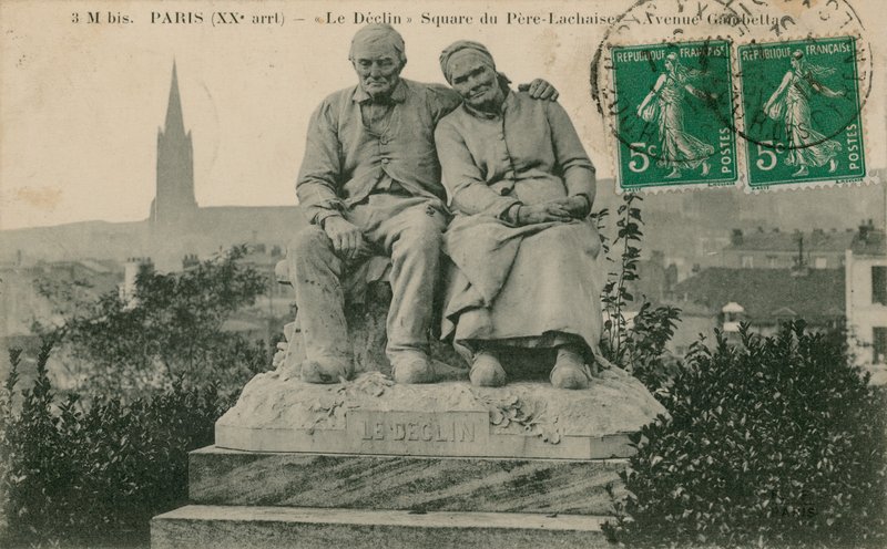 Le Declin (Schyłek), pomnik na placu Pere Lachaise w Paryżu, autor: Clement Leopold Steiner. Pocztówka wysłana w 1913 roku. autorstwa French Photographer