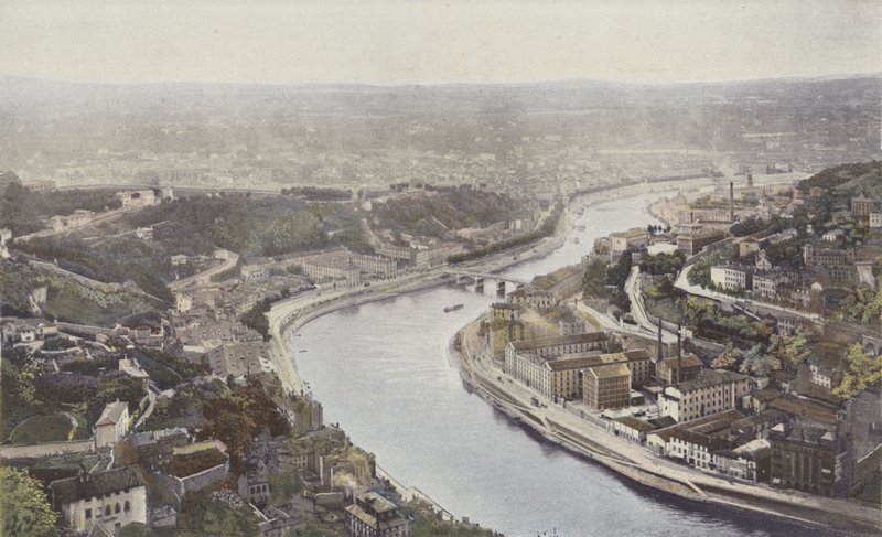 Lyon, La Saone i Pont Serin, widziane z wyżyn Fourviere autorstwa French Photographer