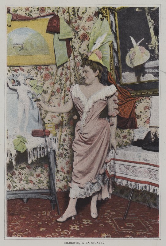 Mademoiselle Gilberte, francuska piosenkarka w La Cigale, Paryż (kolorowe zdjęcie) autorstwa French Photographer