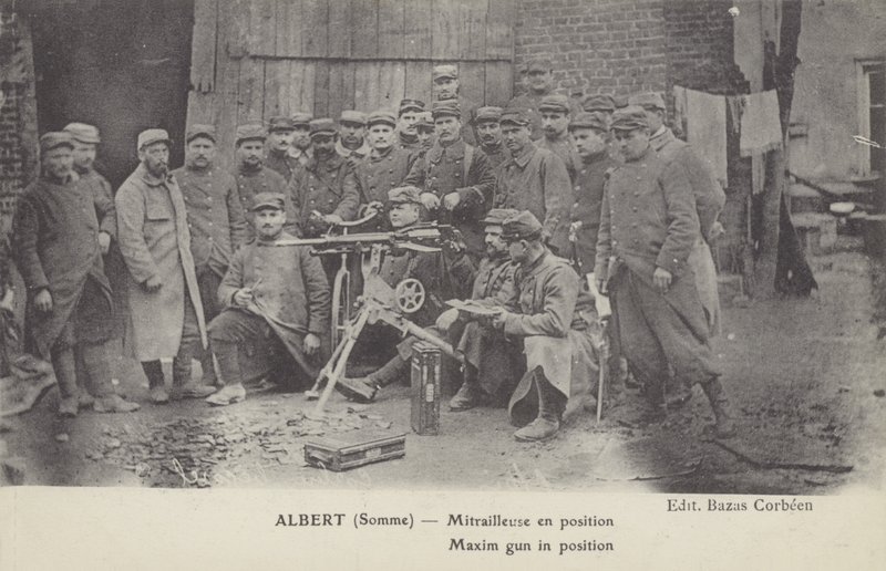 Pistolet Maxim w pozycji, Albert, Somme, I wojna światowa (zdjęcie czarno-białe) autorstwa French Photographer