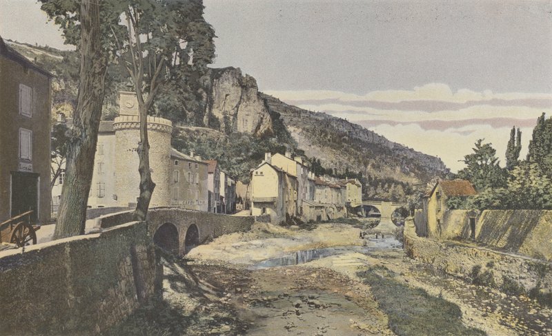Meyrueis, La Jonte, w dolnej części miasta autorstwa French Photographer