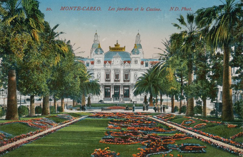 Monte Carlo. Ogrody i kasyno. Pocztówka wysłana w 1913 roku. autorstwa French Photographer