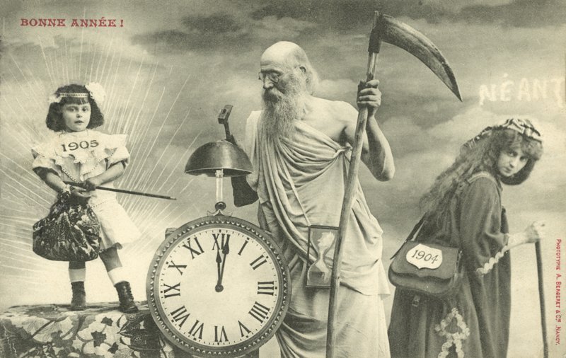 Kartka noworoczna z Ojcem Czasem (zdjęcie czarno-białe) autorstwa French Photographer