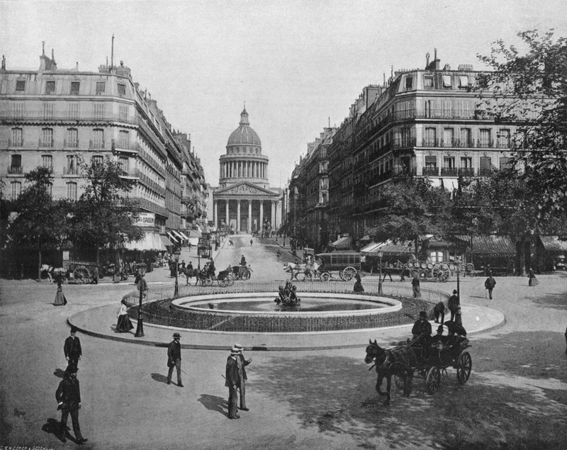 Paryż - Place Medicis, Rue Soufflot i Panteon (zdjęcie czarno-białe) autorstwa French Photographer