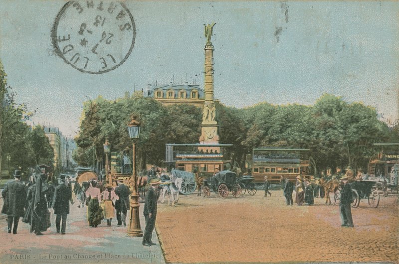 Paryż - Pont au Change i Place du Chatelet. Pocztówka wysłana w 1913 roku. autorstwa French Photographer