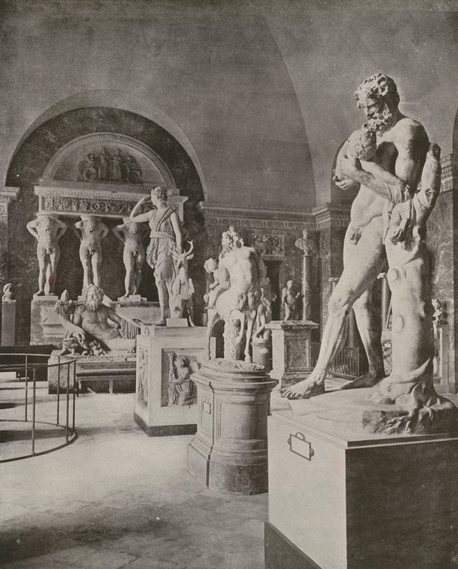 Paryż: Galeria Boga Rzeki Tyber, Luwr (zdjęcie czarno-białe) autorstwa French Photographer