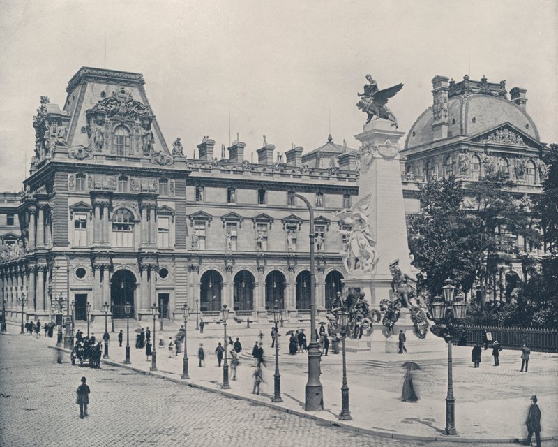 Paryż: Pomnik Gambetty na dziedzińcu Luwru (zdjęcie czarno-białe) autorstwa French Photographer