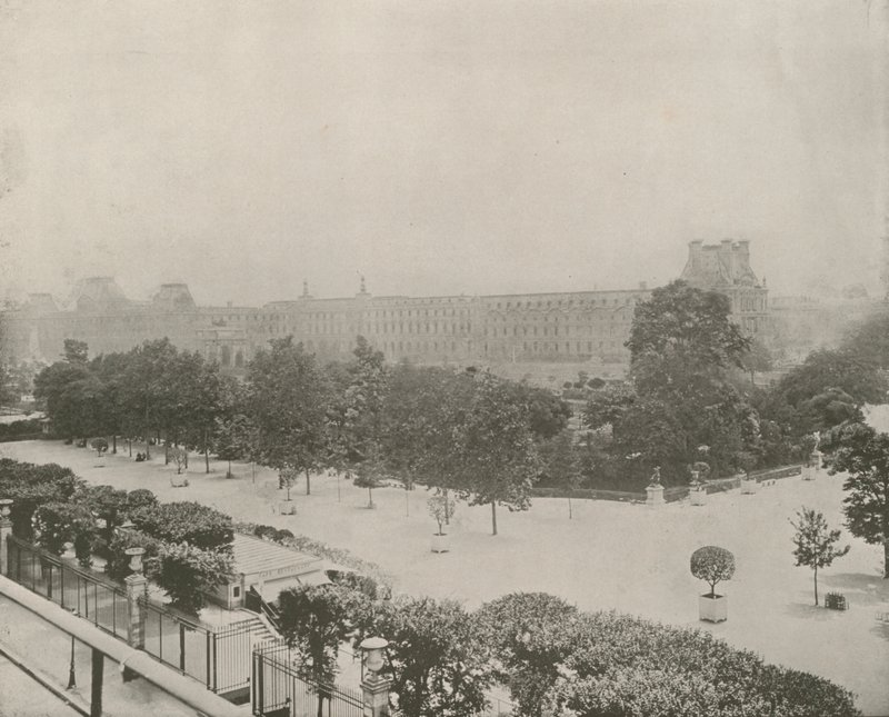 Paryż: Ogród naprzeciwko Pałacu Tuileries (zdjęcie czarno-białe) autorstwa French Photographer
