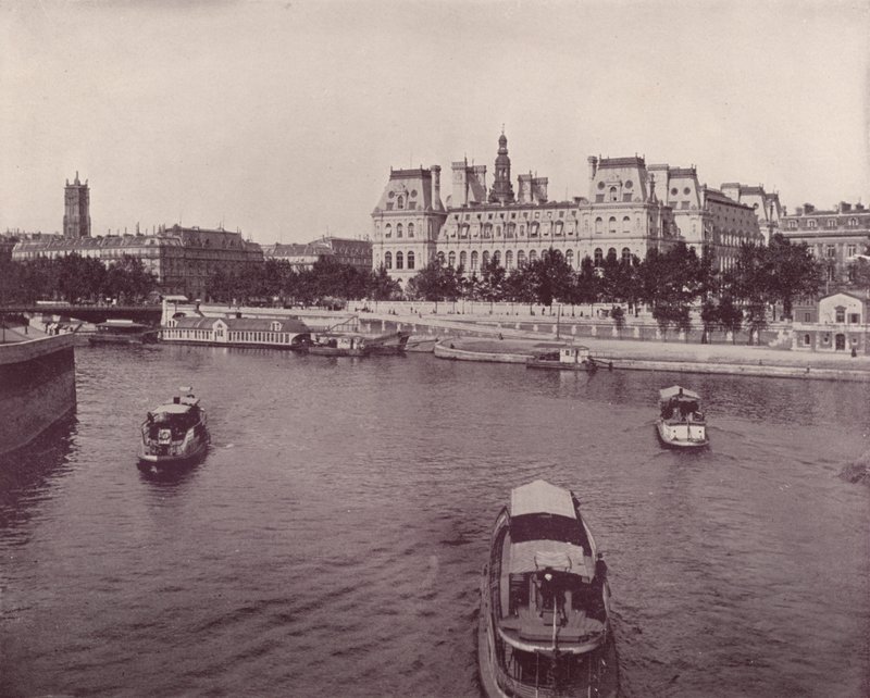 Paryż: Hotel de Ville, od strony rzeki (zdjęcie czarno-białe) autorstwa French Photographer