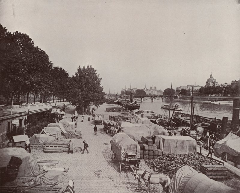 Paryż: Scena przy grobli w Paryżu (zdjęcie czarno-białe) autorstwa French Photographer