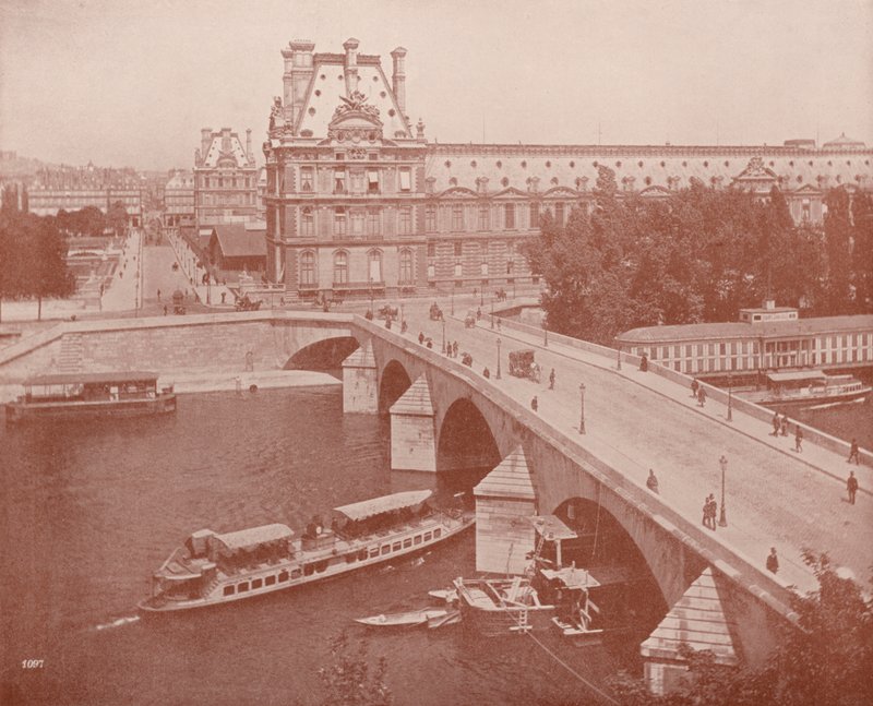Paryż: Pont Royal i Luwr (zdjęcie czarno-białe) autorstwa French Photographer