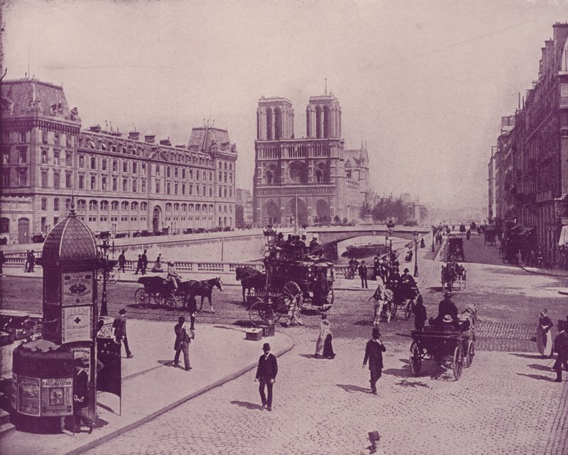 Paryż: Pont St Michel i Notre Dame (zdjęcie czarno-białe) autorstwa French Photographer