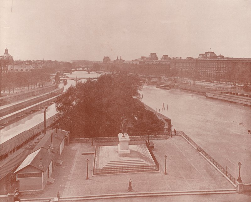 Paryż: Widok na zachód z Pont Neuf (zdjęcie czarno-białe) autorstwa French Photographer