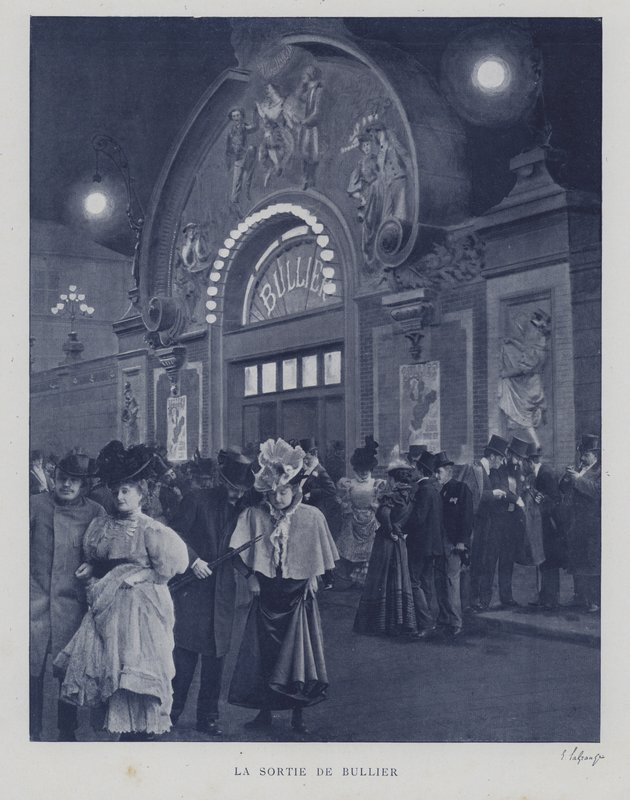 Ludzie wychodzący z Bal Bullier, Paryż (zdjęcie czarno-białe) autorstwa French Photographer